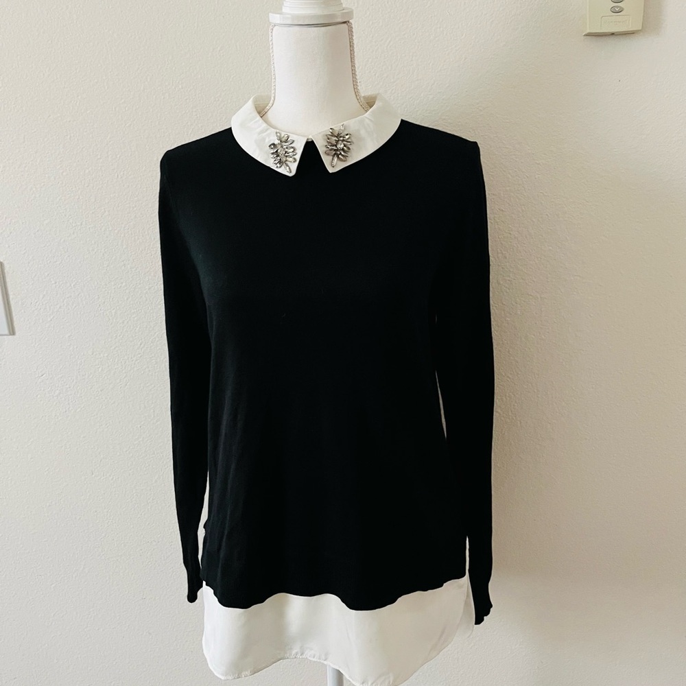 Time and Tru Black Top with White Collar